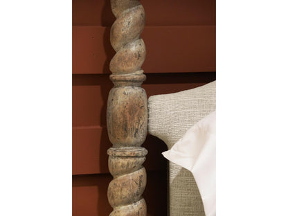 Caldera California King Four Poster Bed in Light Spain Painted Walnut Brown Acacia Wood