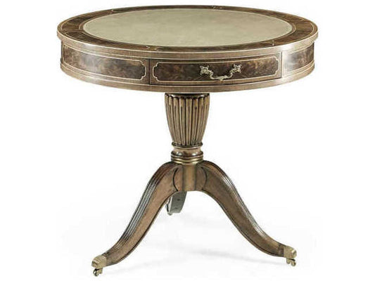 Buckingham Round Leather End Table in Bleached Mahogany