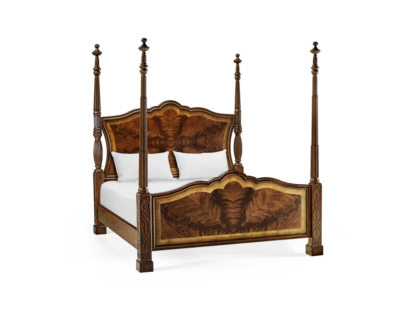 JC Traditional Antique Mahogany Brown Wood King Poster Bed
