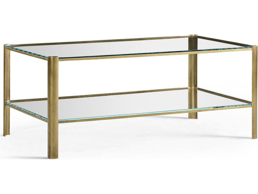 JC Modern Cosmo Rectangular Glass Coffee Table in Light Antique Brass