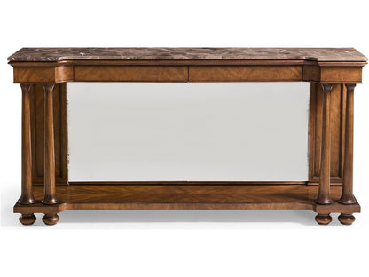 Jc Traditional Rectangular Marble Crotch Walnut Console Table