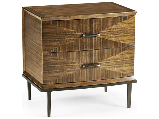 Toulouse 2-Drawer Walnut Wood Nightstand with Brass Hardware