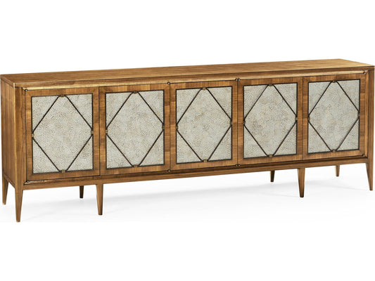 Toulouse Walnut Wood Media Console with Duck Eggshell Inlay