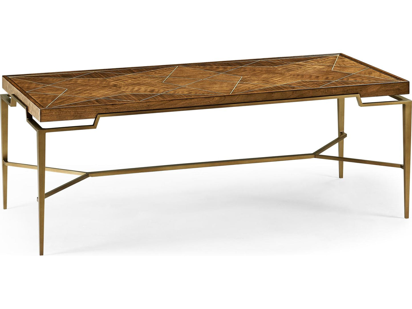 Toulouse Rectangular Wood Walnut Coffee Table with Brass Inlays