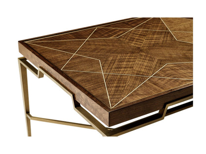 Toulouse Rectangular Wood Walnut Coffee Table with Brass Inlays