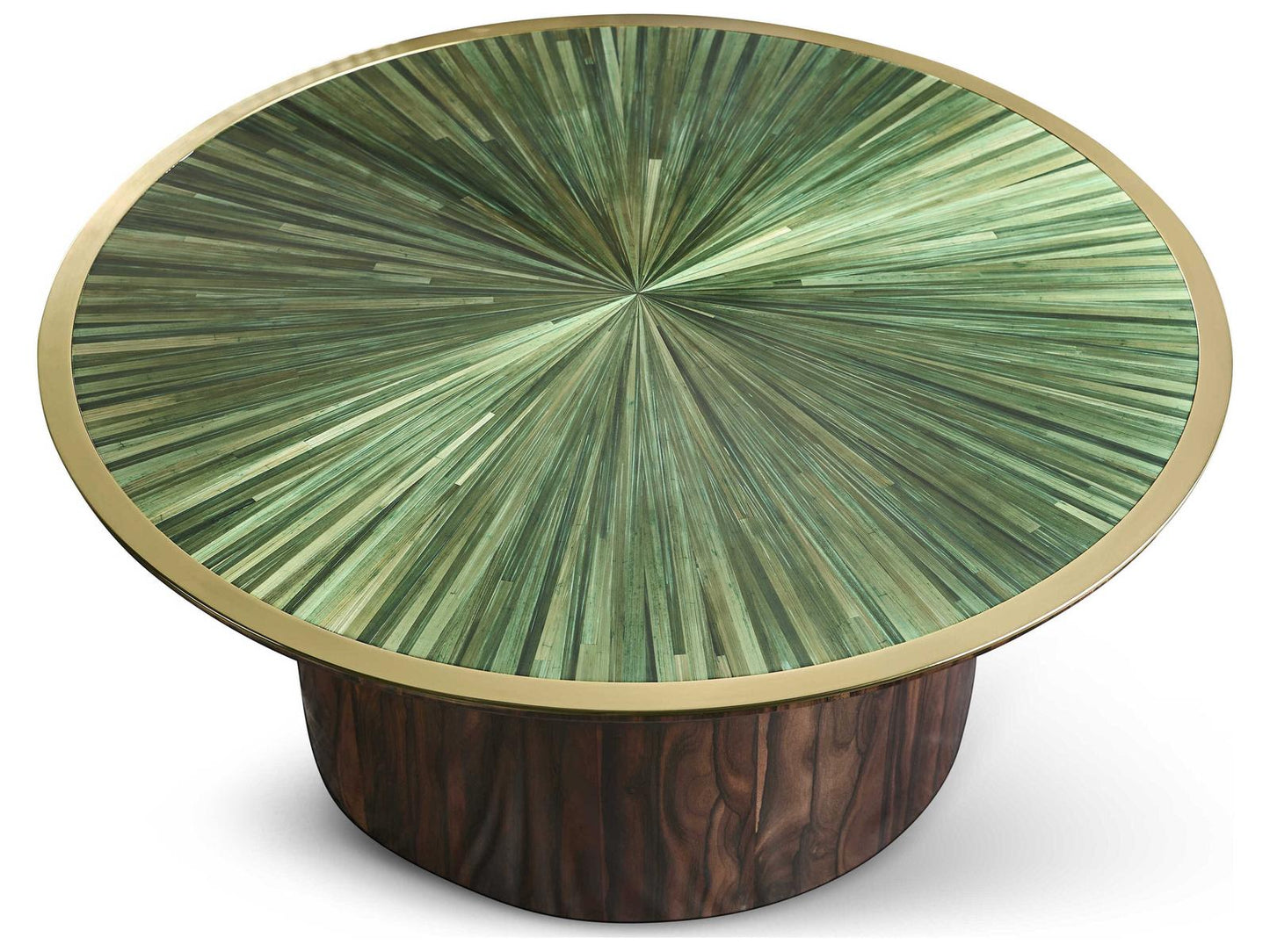 JC Modern Verdure Round Coffee Table with Jade Green Straw Marquetry