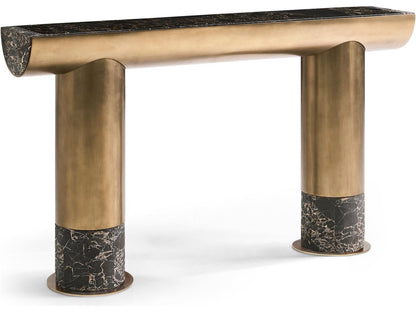 JC Modern Nova Rectangular Marble Industrial Bronze Console Table