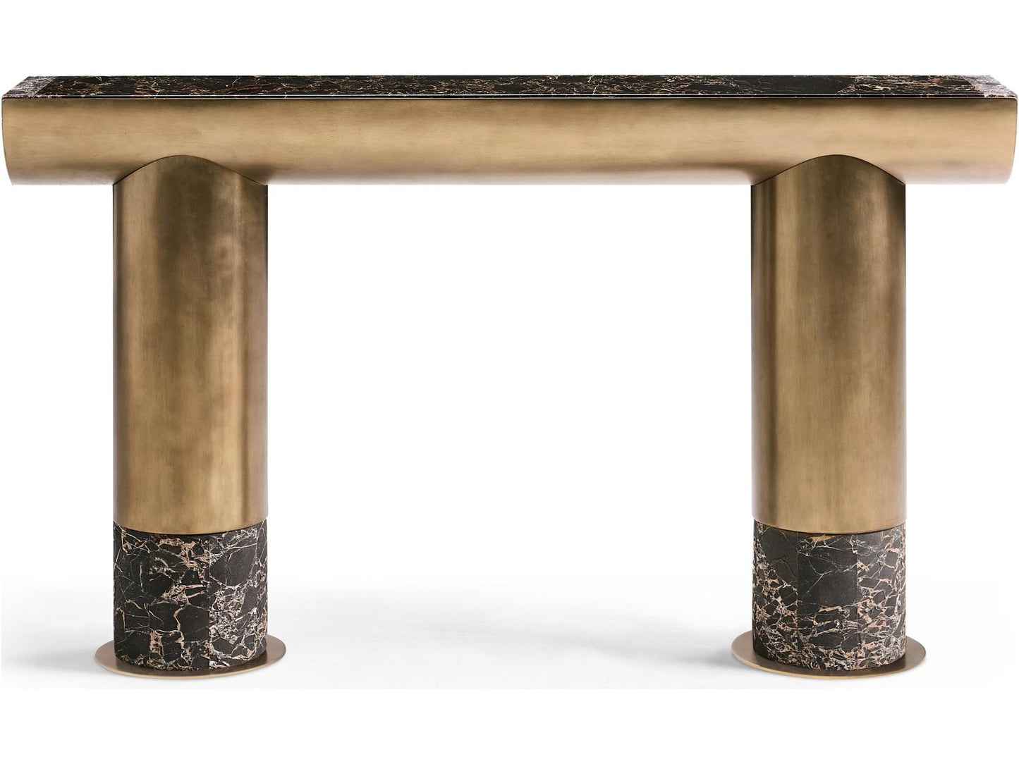 JC Modern Nova Rectangular Marble Industrial Bronze Console Table
