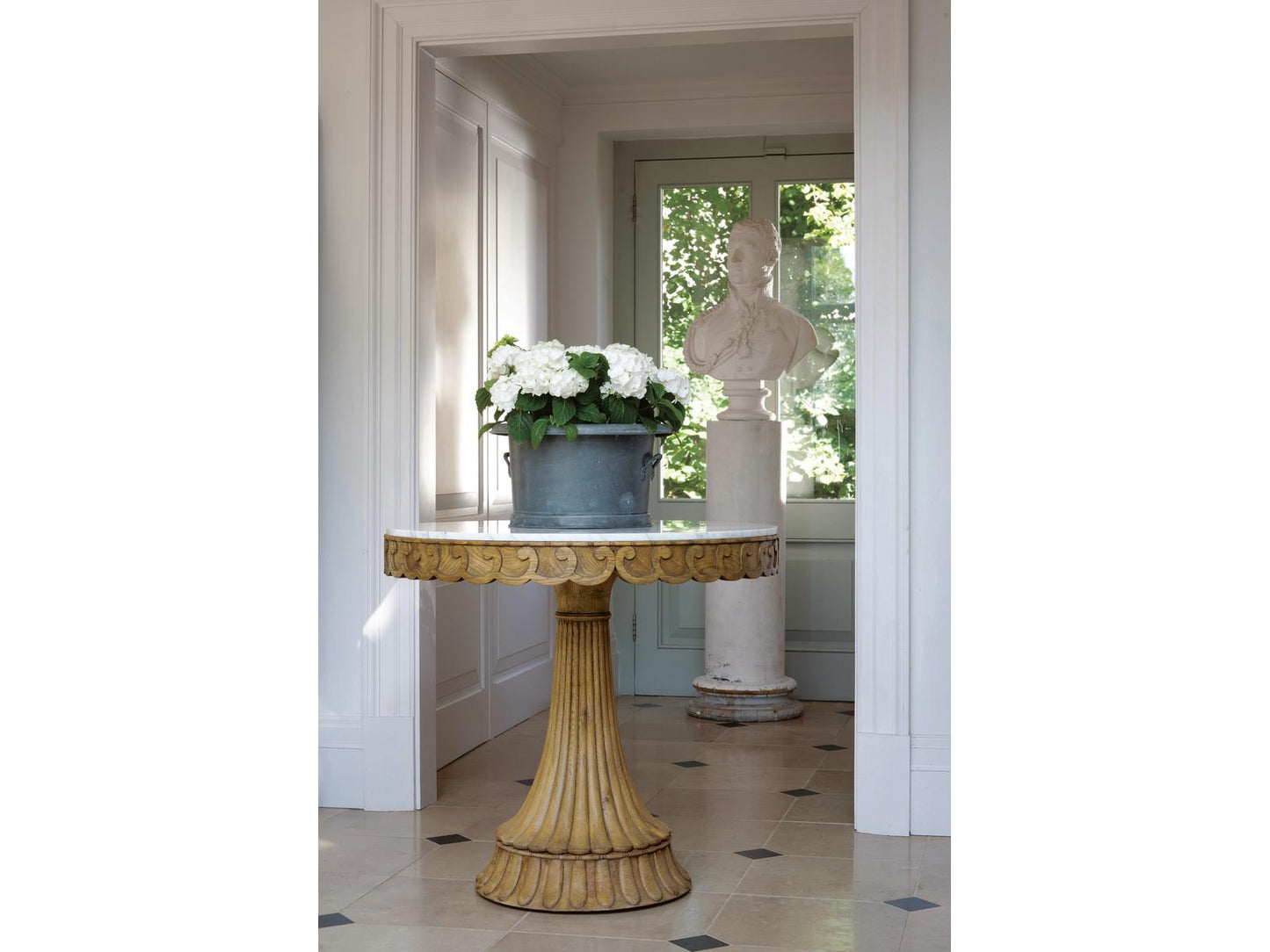 William Yeoward Round Marble Washed Oak End Table