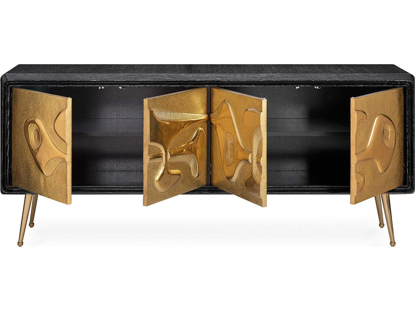 Reform 72-Inch Oak and Brass Credenza Sideboard in Ebonized Finish