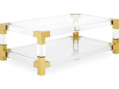 Jacques Grand Rectangle Coffee Table in Clear Acrylic and Brushed Brass