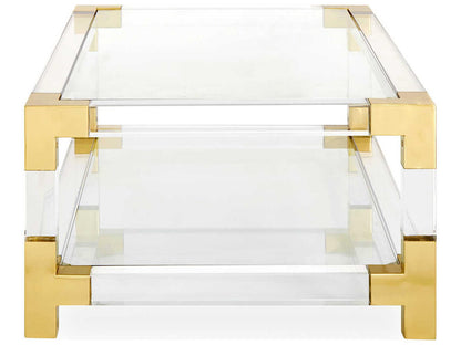 Jacques Grand Rectangle Coffee Table in Clear Acrylic and Brushed Brass