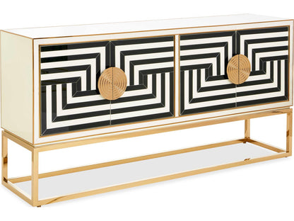Op Art 64-Inch Credenza in Charcoal and Ivory with Polished Brass
