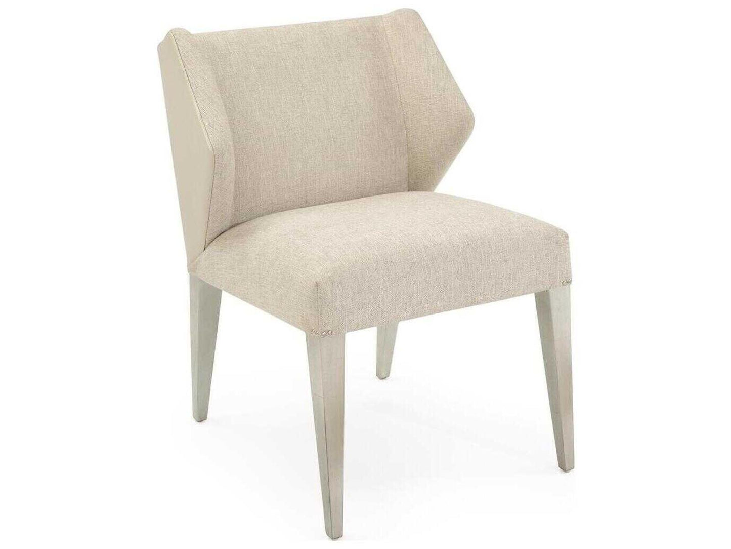 Dune Upholstered Dining Side Chair in Beige Robusta Linen and Light Grey Leather