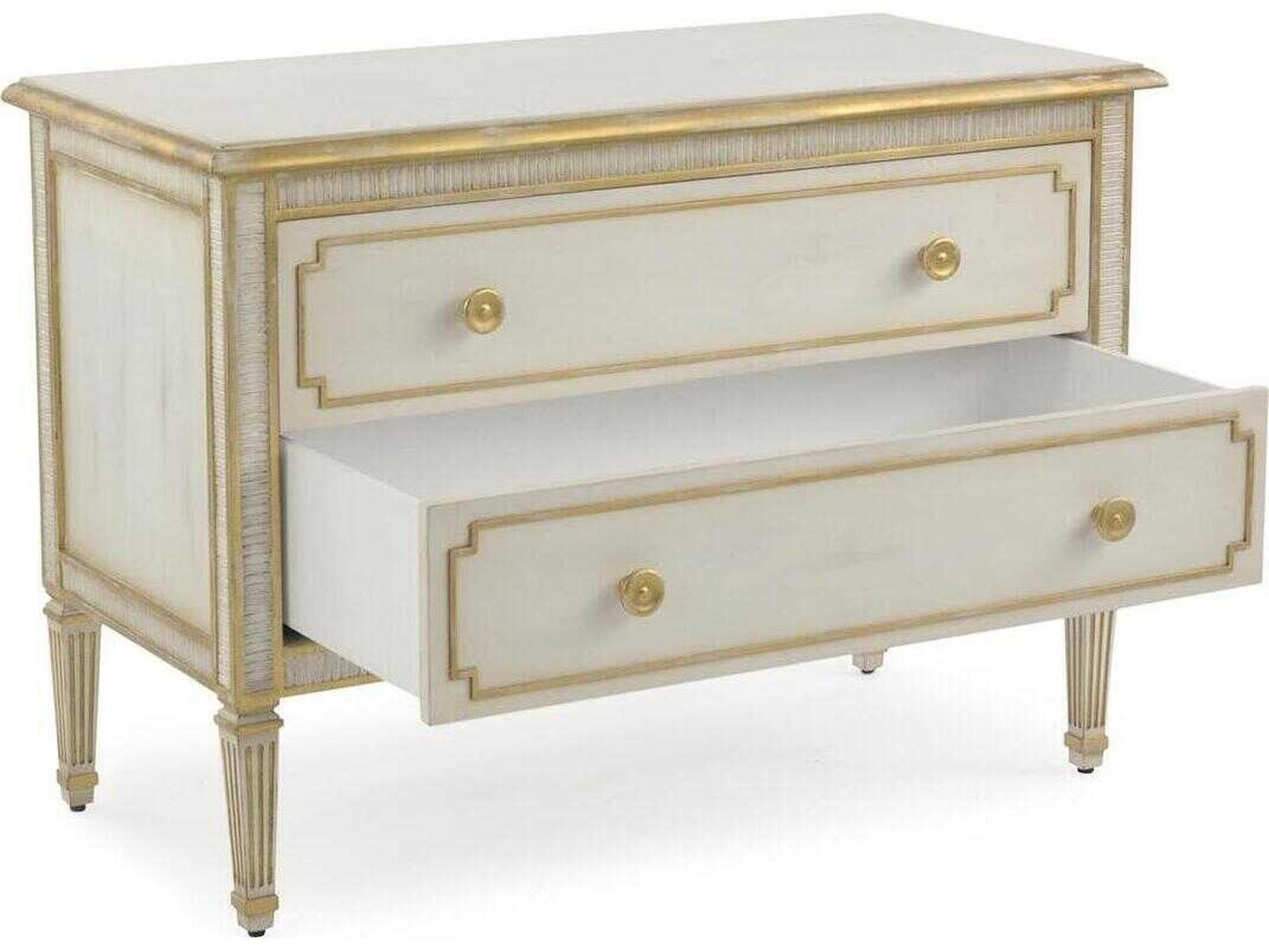Mark McDowell Vallejo 2-Drawer Nightstand in Distressed Gold and Beluga