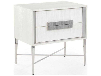 Cifra 2-Drawer Nightstand in Arctic White and Brushed Stainless Steel