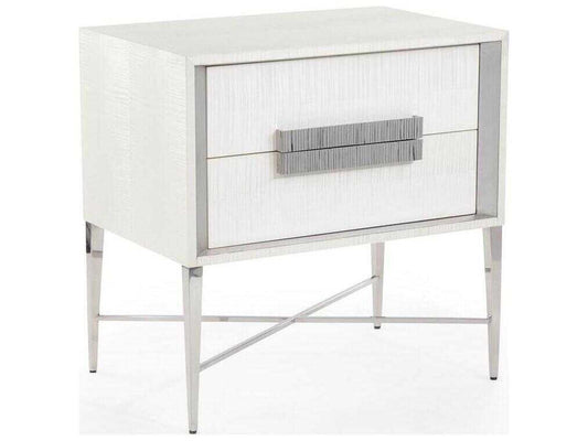 Cifra 2-Drawer Nightstand in Arctic White and Brushed Stainless Steel