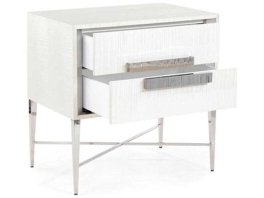 Cifra 2-Drawer Nightstand in Arctic White and Brushed Stainless Steel