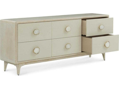 Alba 6-Drawer Oak Wood Dresser with White Agate Handles