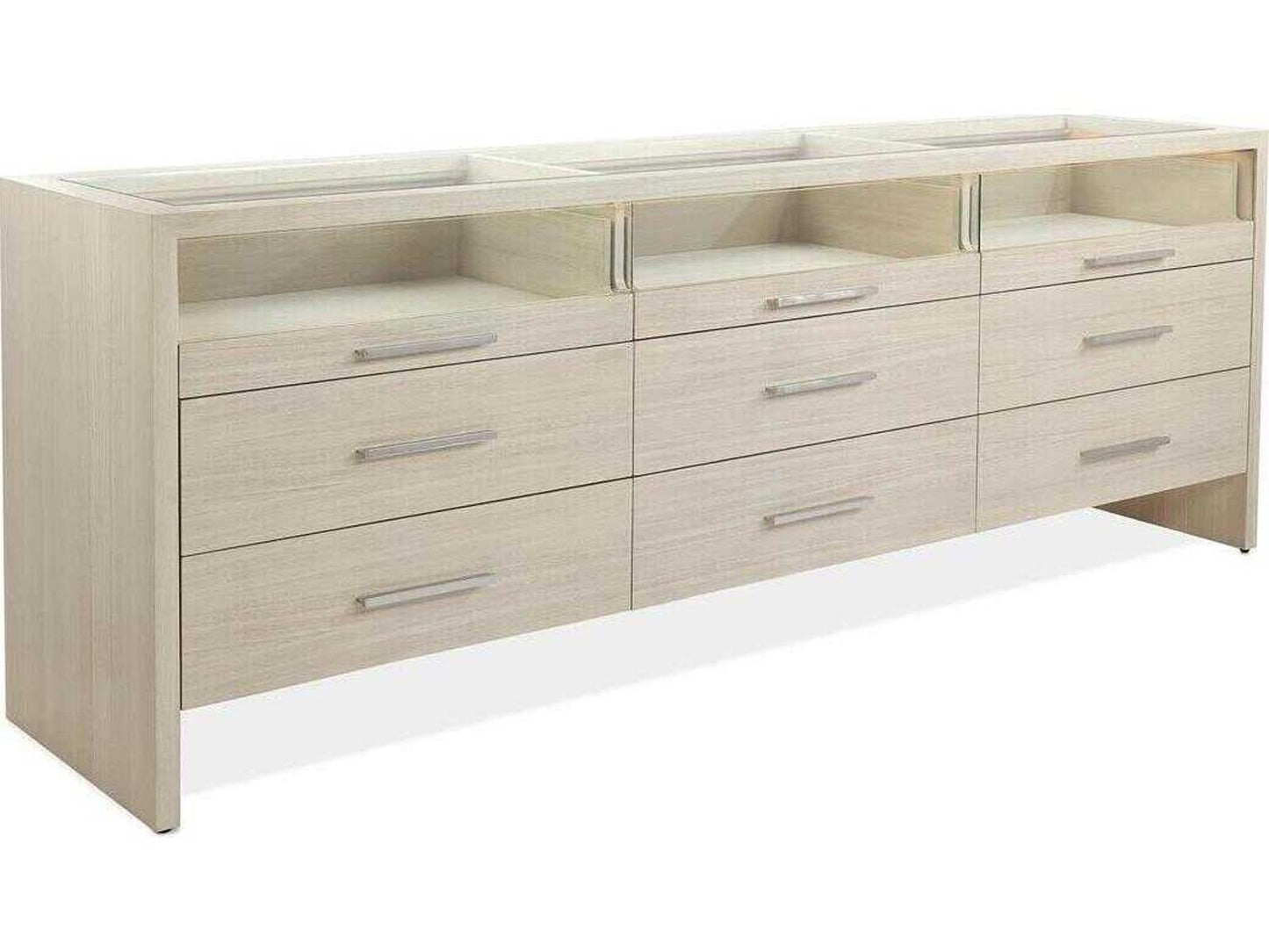 Beachside Nine-Drawer Dresser in Ivory with Glass Top