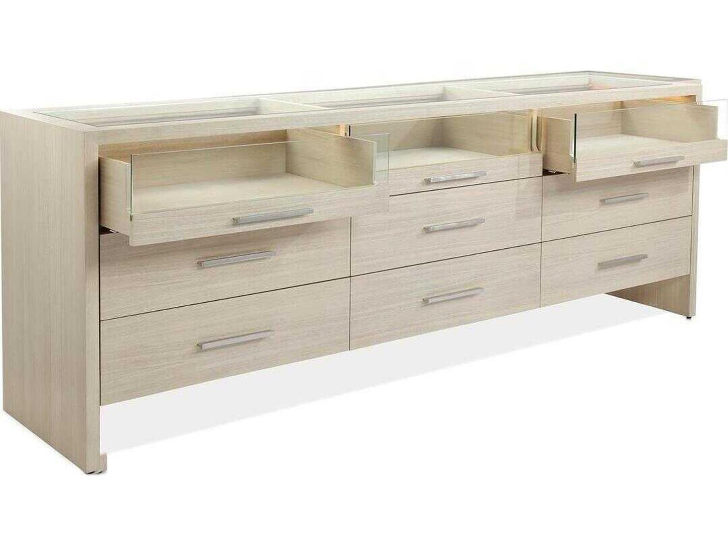 Beachside Nine-Drawer Dresser in Ivory with Glass Top