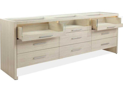 Beachside Nine-Drawer Dresser in Ivory with Glass Top