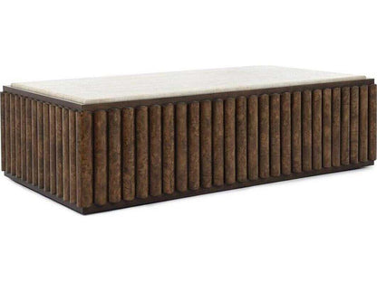 Lodge Rectangular Marble and Walnut Burl Coffee Table in Medium Walnut