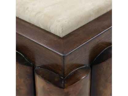 Lodge Rectangular Marble and Walnut Burl Coffee Table in Medium Walnut