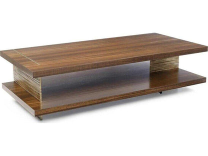 Altillo Rectangular Coffee Table in Light Smoked Eucalyptus Wood and Rose Silver