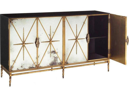 Rio Four-Door Sideboard Old Gold and Black Lacquer with Foxed Mirror Panels
