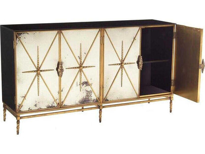 Rio Four-Door Sideboard Old Gold and Black Lacquer with Foxed Mirror Panels