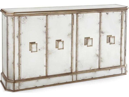 Juno Four-Door Credenza with Foxed Mirror Panels and Parisian Silver Finish