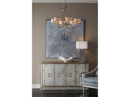 Juno Four-Door Credenza with Foxed Mirror Panels and Parisian Silver Finish