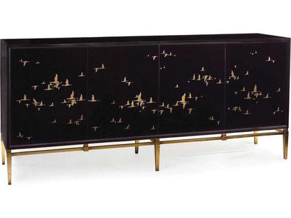 Migration Four-Door Credenza Black Glass with Old Gold Frame