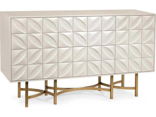 Ghost White Credenza with Hand-Carved Petal Detail