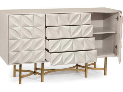 Ghost White Credenza with Hand-Carved Petal Detail