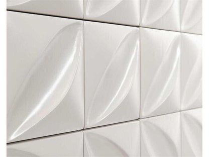 Ghost White Credenza with Hand-Carved Petal Detail