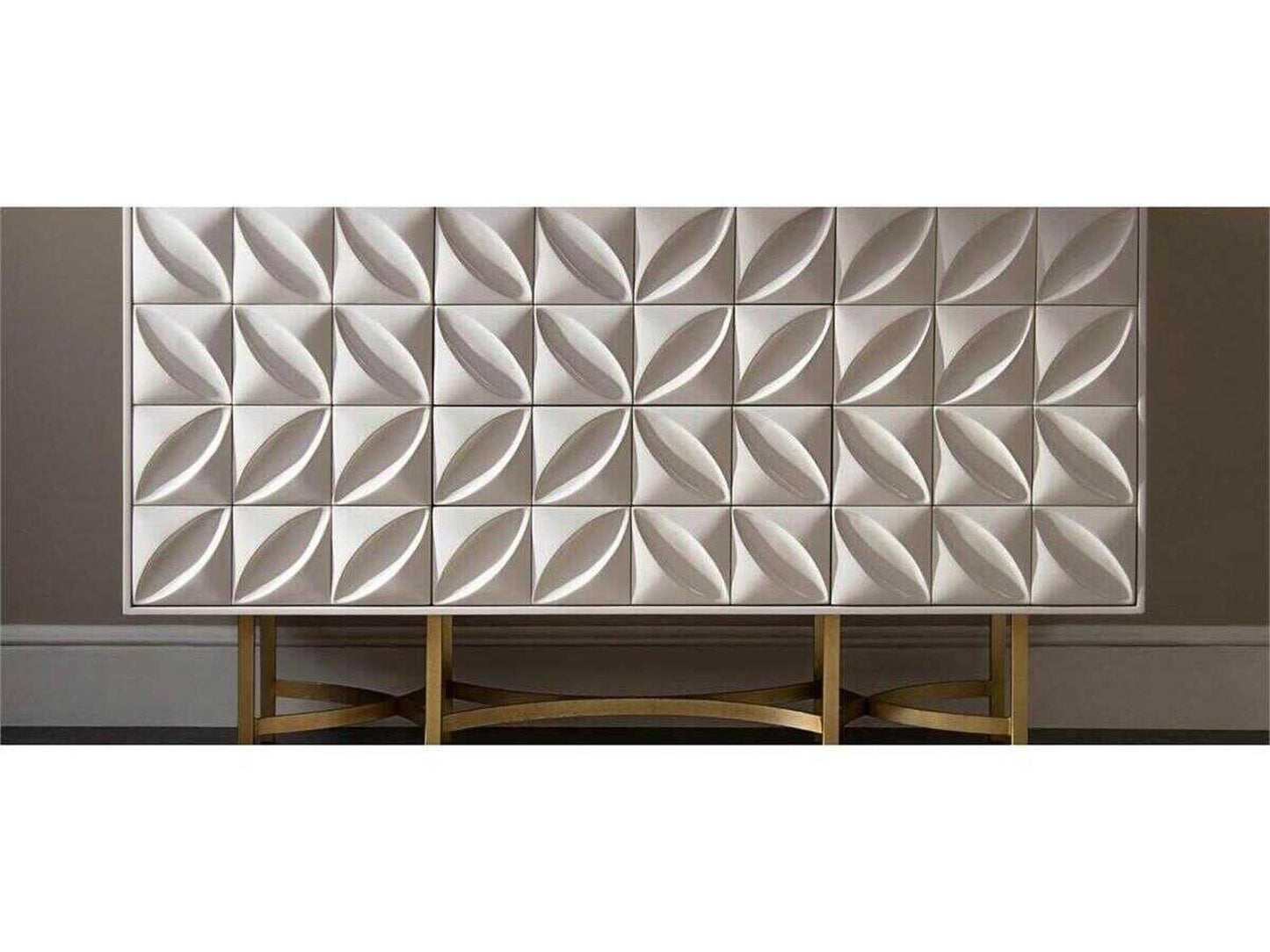 Ghost White Credenza with Hand-Carved Petal Detail