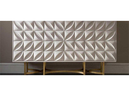 Ghost White Credenza with Hand-Carved Petal Detail