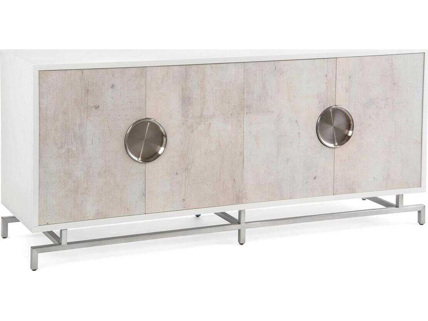 Dante Four-Door Credenza in Beluga White and Stainless Steel