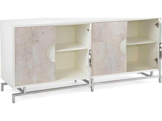 Dante Four-Door Credenza in Beluga White and Stainless Steel