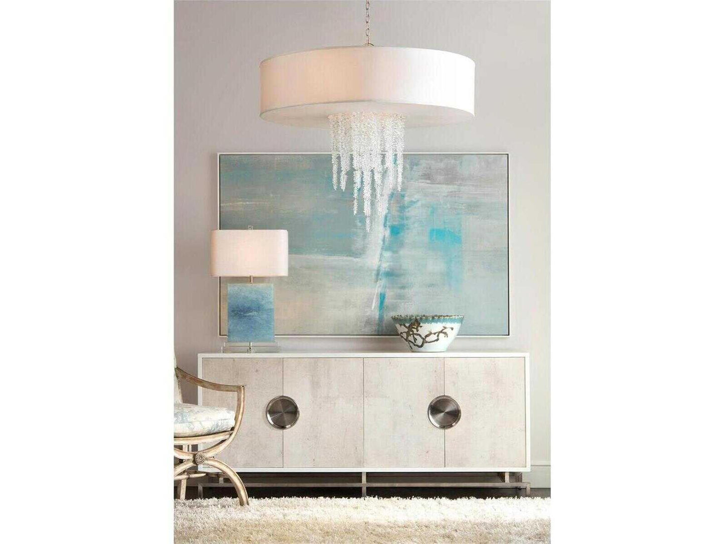 Dante Four-Door Credenza in Beluga White and Stainless Steel