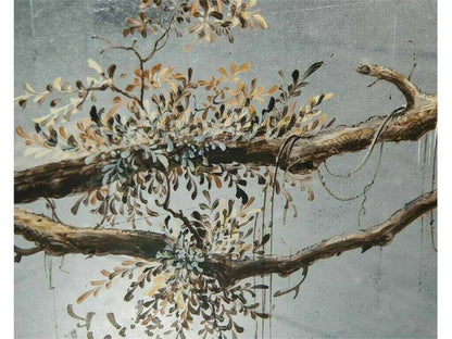 Falling Branch 4-Door ?glomisé Credenza with Hand-Painted Branches