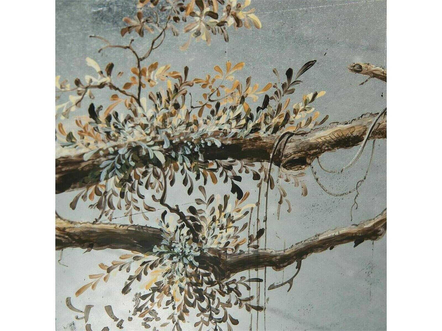 Falling Branch 4-Door ?glomisé Credenza with Hand-Painted Branches