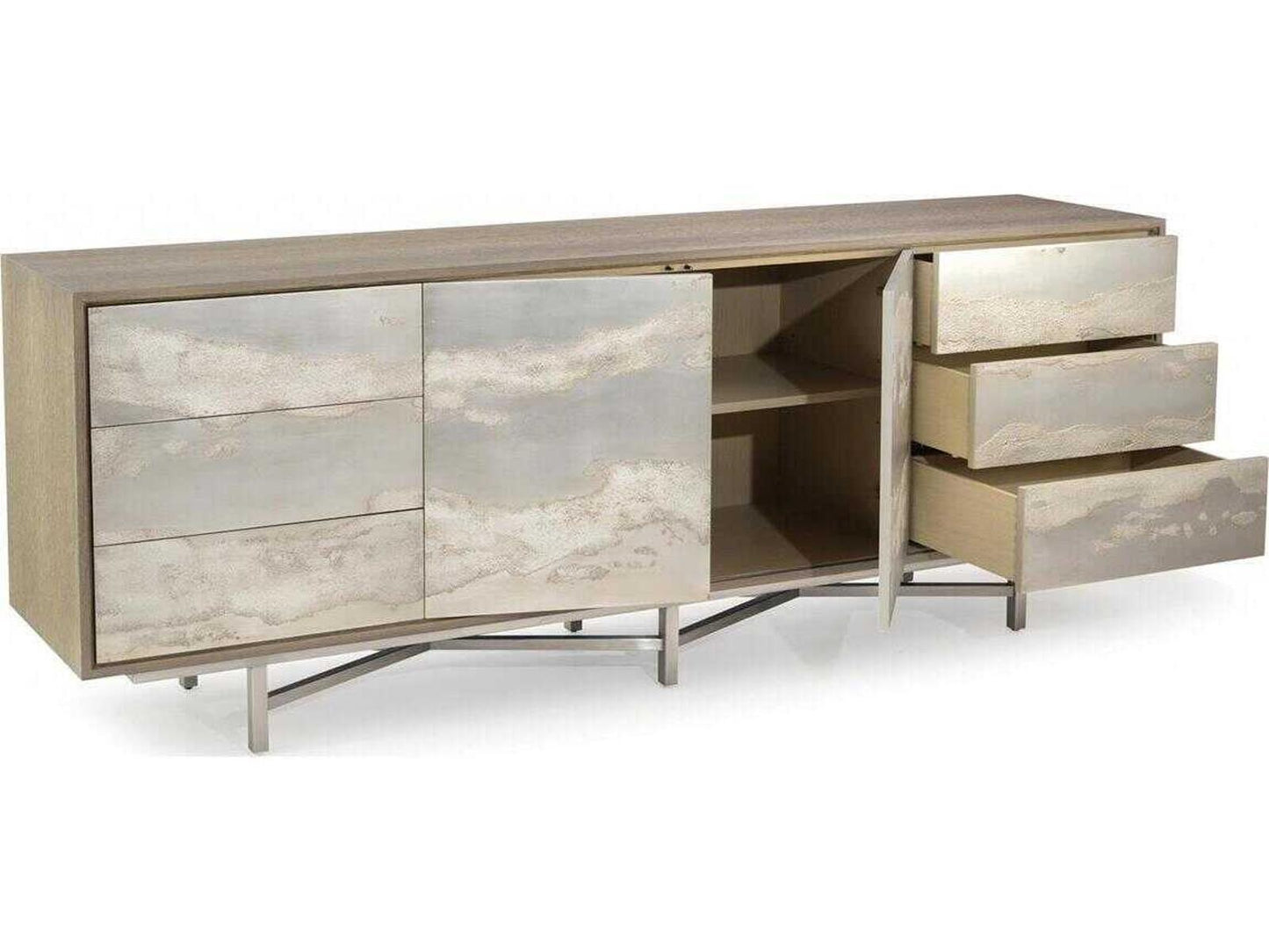 Audley American White Oak Sideboard with Truro Silver Leaf Front
