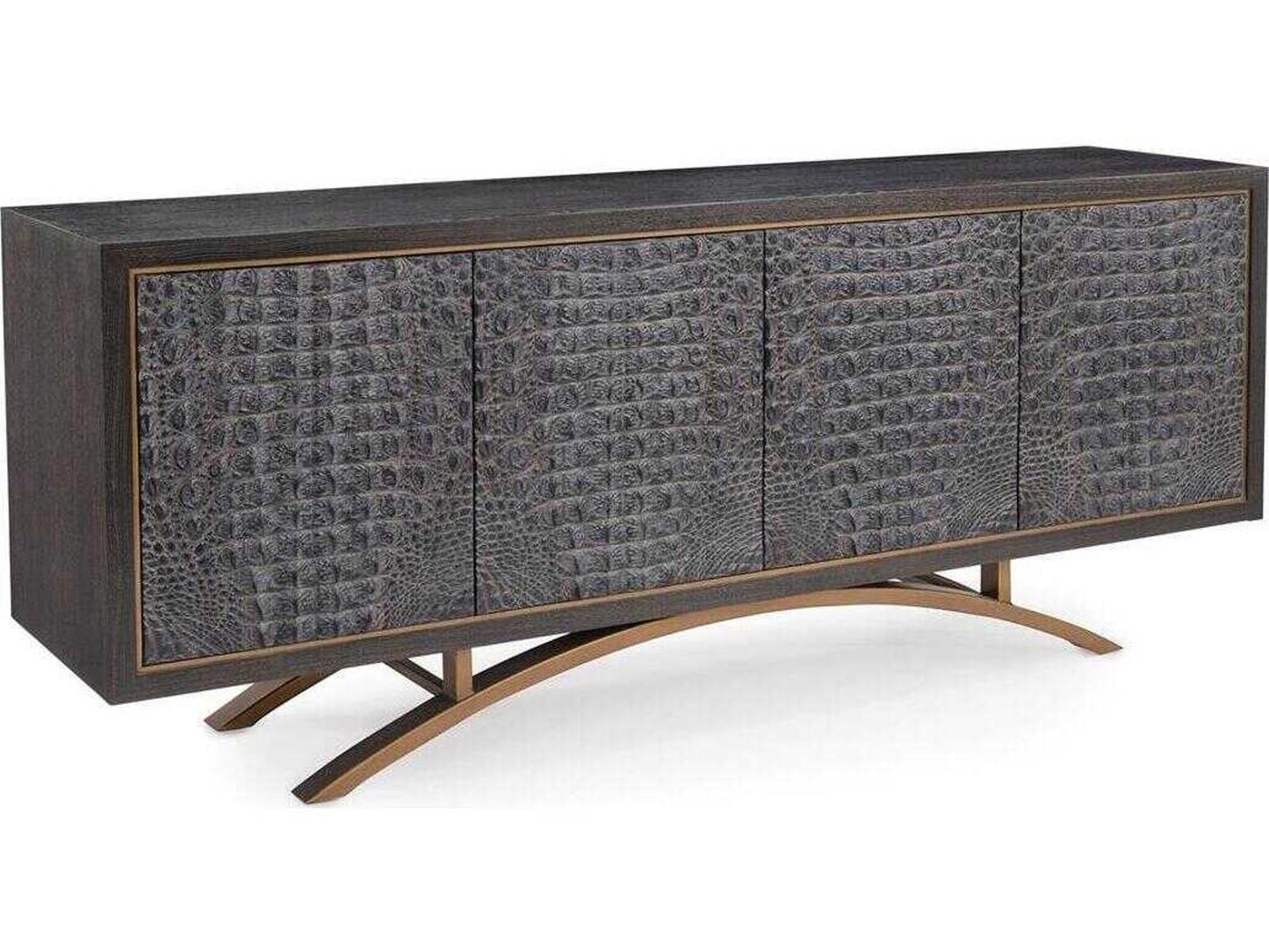 Greystoke 4-Door Sideboard in Gold Cerused Black and Faux Crocodile