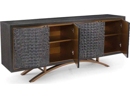 Greystoke 4-Door Sideboard in Gold Cerused Black and Faux Crocodile