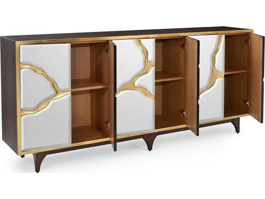Ravine 6-Door Credenza Smoked Oak and Gold Mirror