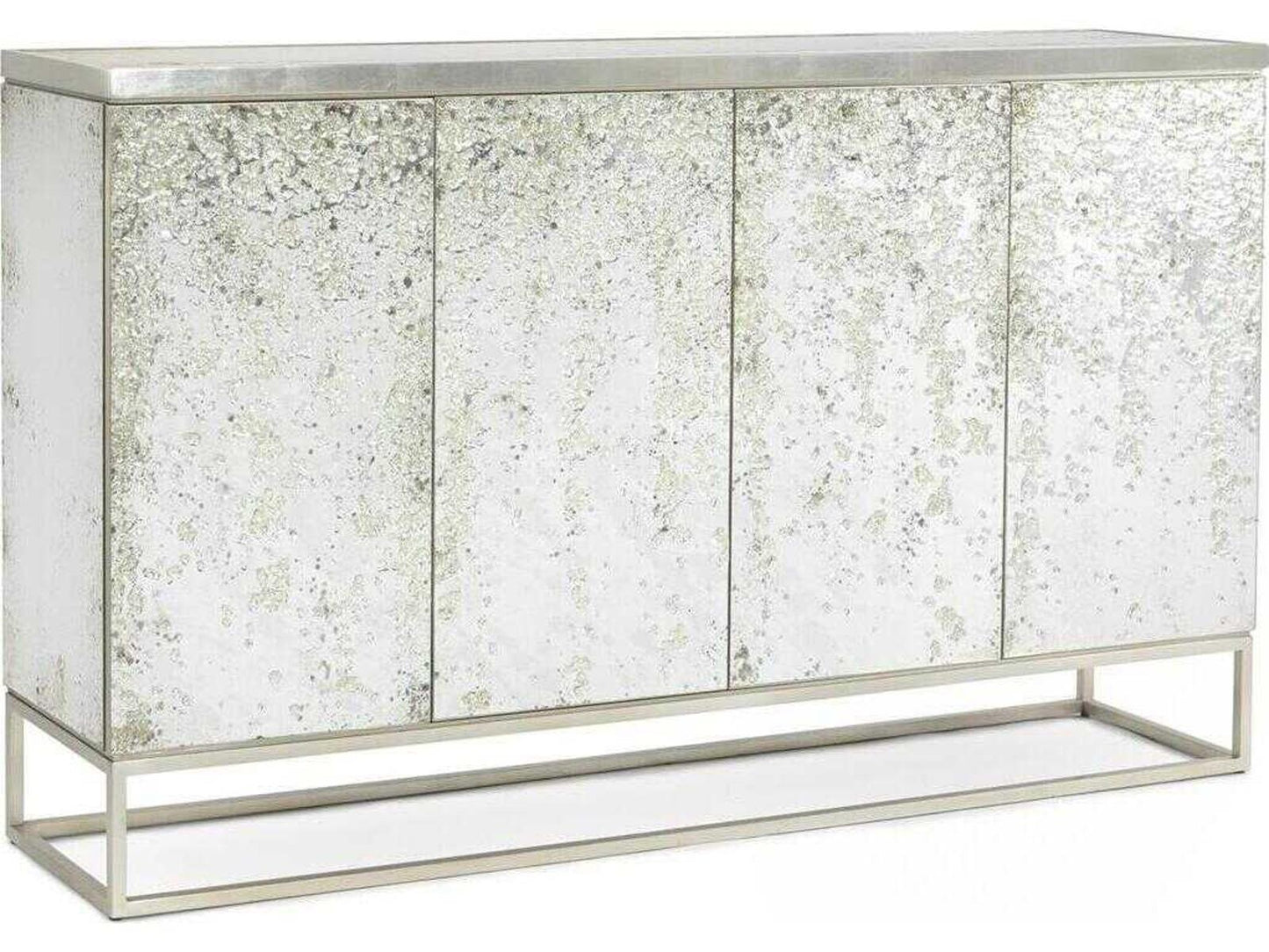 Aeolian Four-Door Cabinet with Mirrored Top and Steel Base