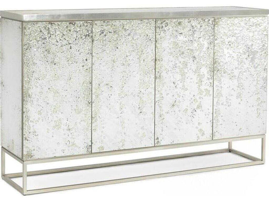 Aeolian Four-Door Cabinet with Mirrored Top and Steel Base